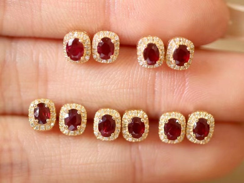 The Crimson Ruby & Diamond Studs — 18K Gold