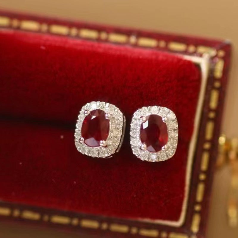 The Crimson Ruby & Diamond Studs — 18K Gold