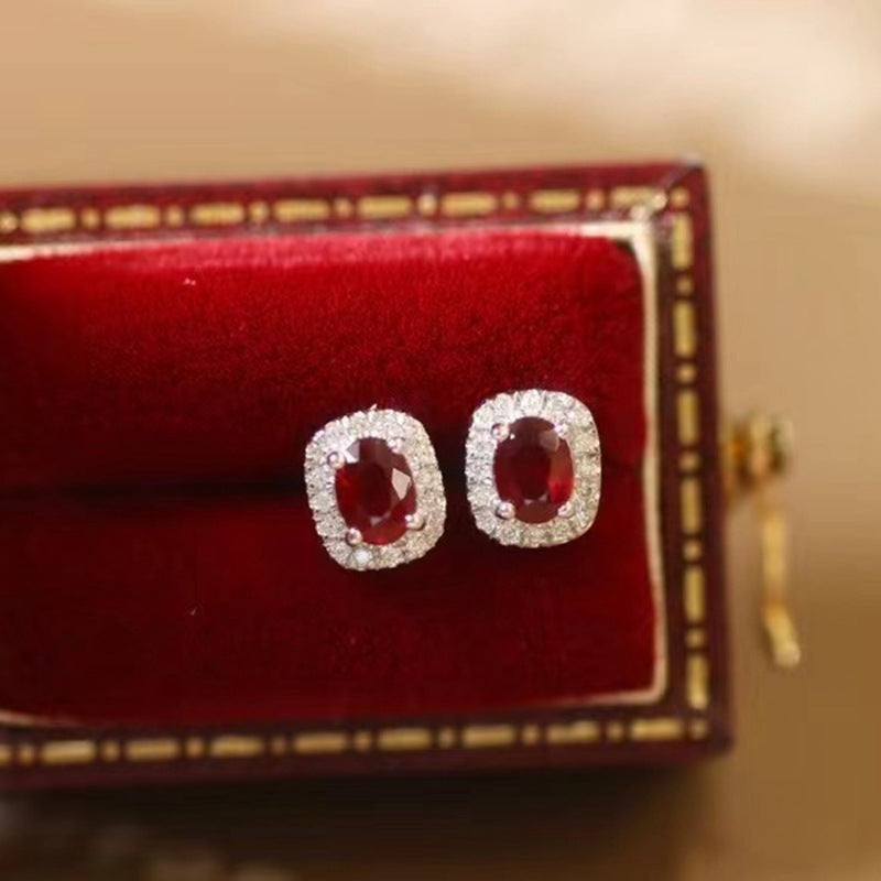The Crimson Ruby & Diamond Studs — 18K Gold