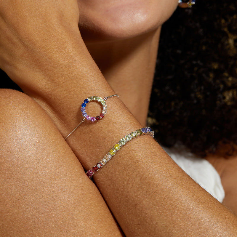 Silver Rainbow Circle Colored Gems