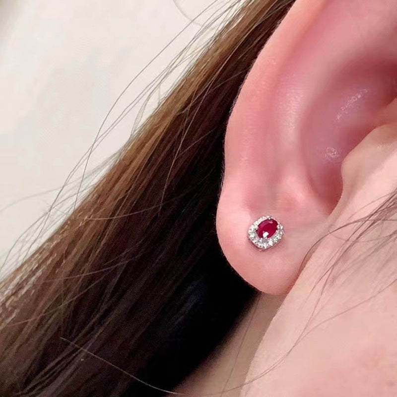 The Crimson Ruby & Diamond Studs — 18K Gold