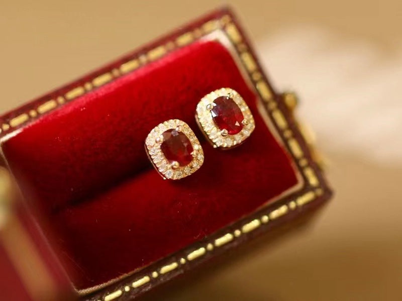 The Crimson Ruby & Diamond Studs — 18K Gold