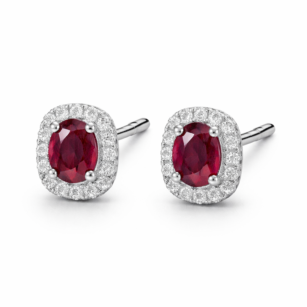 The Crimson Ruby & Diamond Studs — 18K Gold